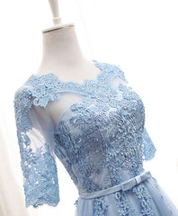 Blue Tulle Lace Long Corset Prom Dress Blue Tulle Corset Bridesmaid Dress outfit, Prom Dress 2036