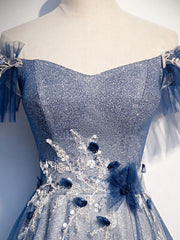 Blue Tulle Lace Long Corset Prom Dress, Blue Tulle Lace Corset Bridesmaid Dress outfit, Long Gown