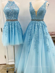 Blue Tulle Lace Corset Prom Dresses, Blue Tulle Lace Corset Formal Evening Dresses outfit, Bridesmaid Dresses Modest