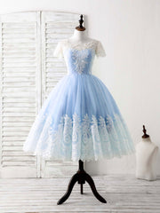 Blue Tulle Lace Short Corset Prom Dress Blue Corset Bridesmaid Dress outfit, Bridesmaid Dresses Orange
