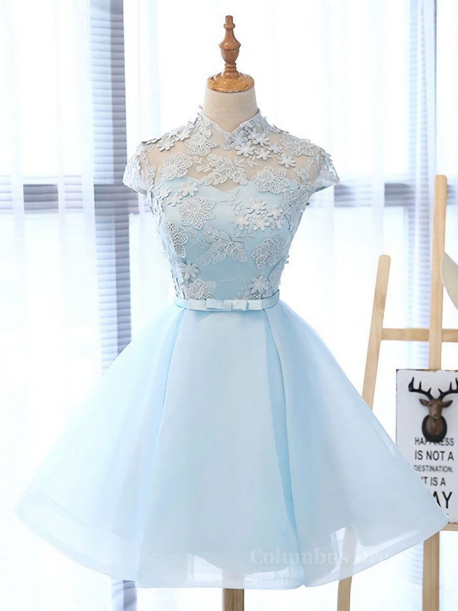 Blue tulle lace short Corset Prom dress, blue tulle lace Corset Homecoming dress outfit, Homecoming Dress Sweetheart