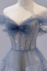 Blue Tulle Long A-Line Corset Prom Dress outfits, Prom Dresse Two Piece