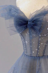 Blue Tulle Long A-Line Corset Prom Dress outfits, Prom Dresses Two Pieces