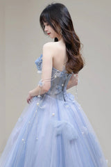 Blue Tulle Long A-Line Corset Prom Dress Party Dress, Blue Evening Dress outfit, Bridesmaid Dresses Weddings