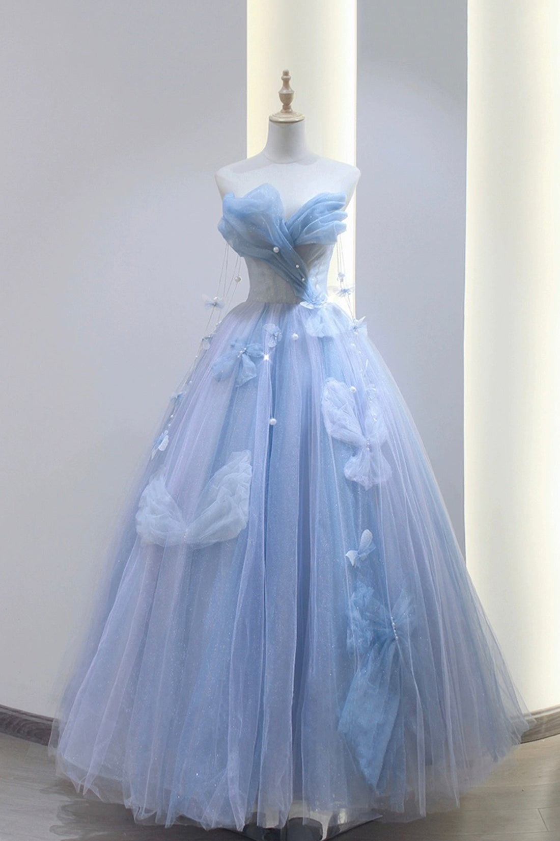 Blue Tulle Long A-Line Corset Prom Dress Party Dress, Blue Evening Dress outfit, Bridesmaid Dresses Blue