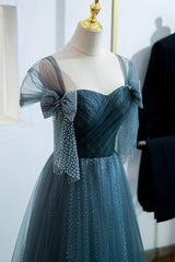 Blue Tulle Long A-Line Corset Prom Dress, Simple Sweetheart Neckline Evening Party Dress Outfits, Evening Dress Stores