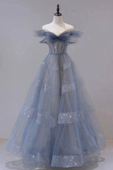 Blue Tulle Long A-Line Corset Prom Dress outfits, Prom Dress Ideas Black Girl