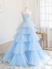 Blue tulle long Corset Prom dress, blue tulle evening dress outfit, Prom Dress 2028