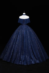 Blue Tulle Long Corset Prom Dress with Sequins, A-Line Blue Corset Formal Dress outfit, Night Dress