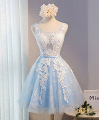 Blue V Neck Tulle Short Corset Prom Dress, Blue Corset Homecoming Dresses outfit, Evening Dress Shops