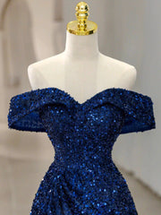 Blue Velvet Sequin Long Corset Prom Dress, Blue Corset Formal Dress outfit, Evening Dress Ideas