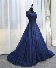 Dark Blue Shining Tulle Long Corset Prom Dress, Evening Dress outfit, Evening Dress Shop