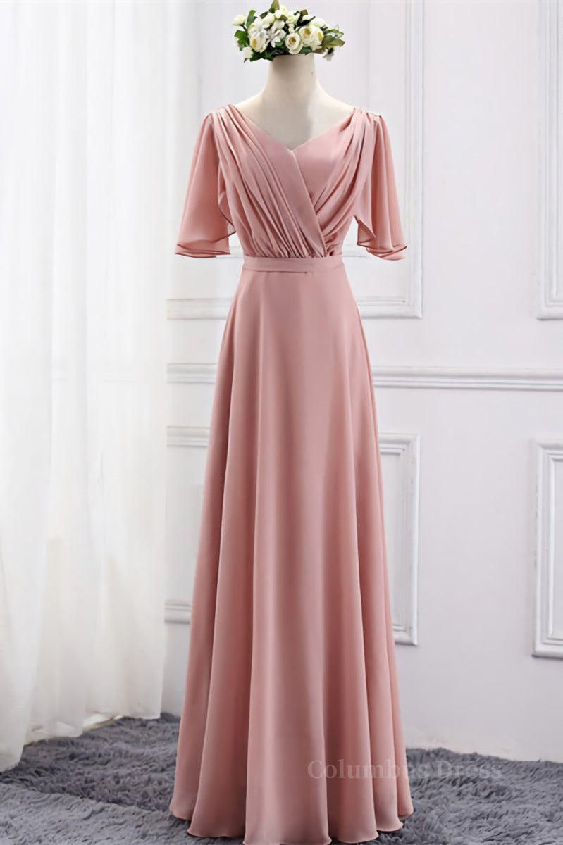 Blush Pink Chiffon Long Mismatch Corset Bridesmaid Dresses outfit, Prom Dress2025
