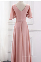 Blush Pink Chiffon Long Mismatch Corset Bridesmaid Dresses outfit, Prom Dressed 2025