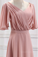 Blush Pink Chiffon Long Mismatch Corset Bridesmaid Dresses outfit, Prom Dresses2025