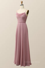 Blush Pink Cowl Neck Chiffon Long Corset Bridesmaid Dress outfit, Wedding Dress