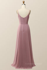 Blush Pink Cowl Neck Chiffon Long Corset Bridesmaid Dress outfit, Prom Dress Burgundy