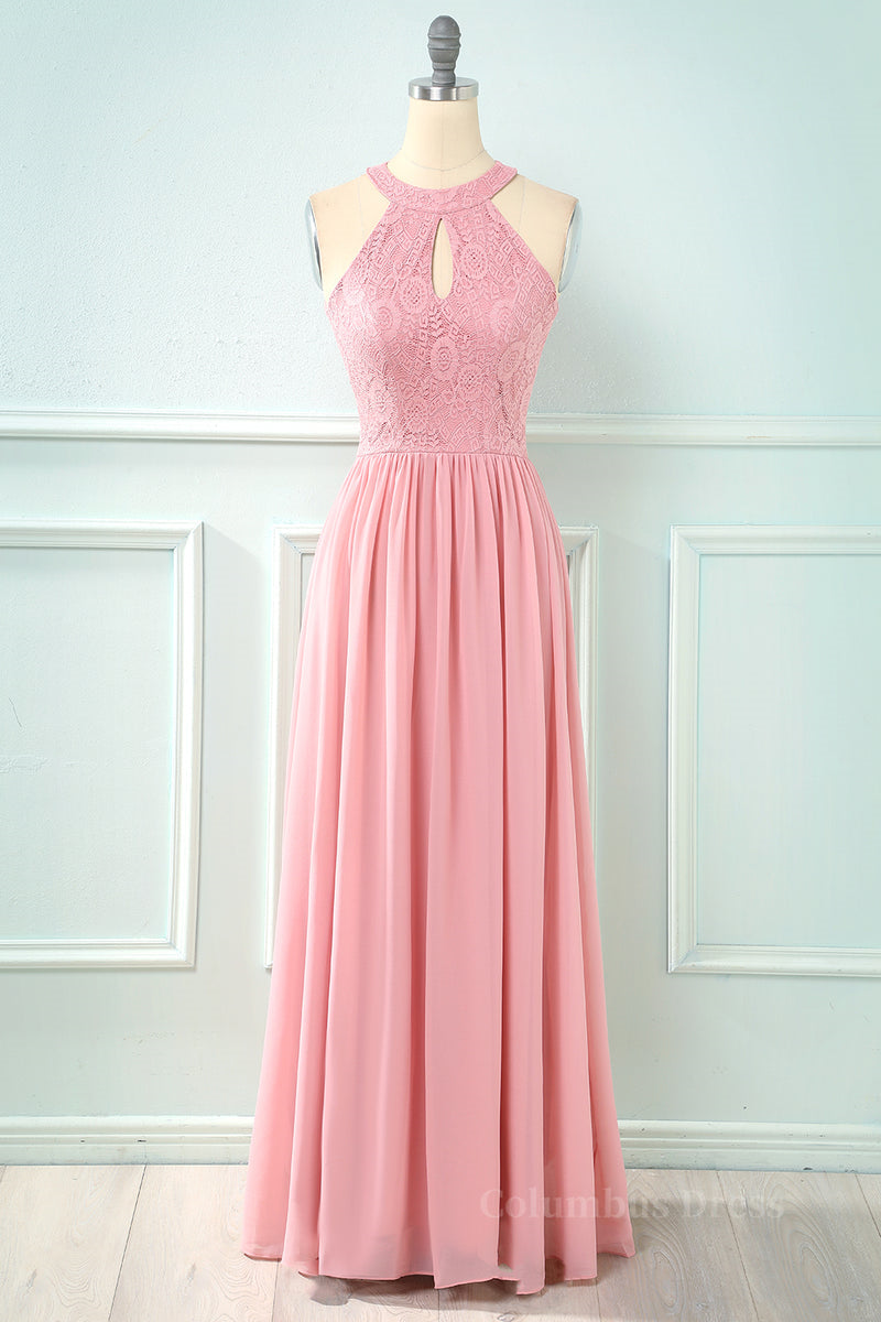 Blush Pink Halter Chiffon Long Corset Bridesmaid Dress with Keyhole outfit, Bridesmaid Dresses Website