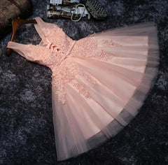 Blush Pink Lace Appliqued Tulle Corset Homecoming Dresses,Corset Formal Dress outfit, Prom Dress Long Elegant