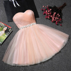 Blush Pink Tulle Strapless Sweetheart Neck Short Corset Prom Dresses,Mini Corset Homecoming Dress outfit, Prom Dresses2036