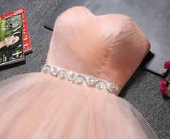 Blush Pink Tulle Strapless Sweetheart Neck Short Corset Prom Dresses,Mini Corset Homecoming Dress outfit, Prom Dresse 2036