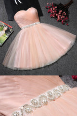 Blush Pink Tulle Strapless Sweetheart Neck Short Corset Prom Dresses,Mini Corset Homecoming Dress outfit, Prom Dressed 2036