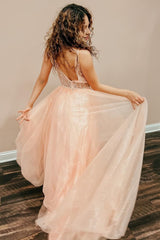 Blush V-Neck Sequins Corset Prom Dress outfits, Blush V-Neck Sequins Prom Dress