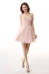 Blushing Pink Sweetheart Beaded A-line Short Corset Homecoming Dresses outfit, Party Outfit