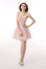 Blushing Pink Sweetheart Beaded A-line Short Corset Homecoming Dresses outfit, Party Dress For Girl
