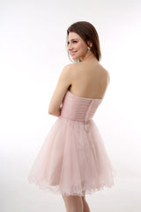 Blushing Pink Sweetheart Beaded A-line Short Corset Homecoming Dresses outfit, Party Dress For Over 72