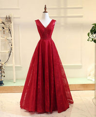 Burgundy V Neck Lace Long Corset Prom Gown Burgundy Evening Dress outfit, Formal Dress Places Near Me