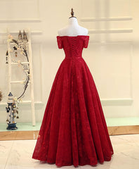 Burgundy a Line Lace Long Corset Prom Dress, Burgundy Evening Dress outfit, Formal Dress Boutiques Near Me