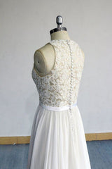 Eye-catching Lace Chiffon A-line Corset Wedding Dress outfit, Wedding Dress With Long Sleeves