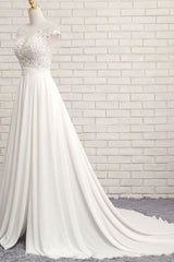 Front Slit Appliques Chiffon A-line Corset Wedding Dress outfit, Wedding Dresses Princess