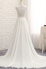Front Slit Appliques Chiffon A-line Corset Wedding Dress outfit, Wedding Dress Satin