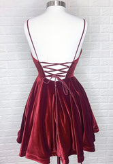 Burgundy V-Neck Velvet Short Corset Prom Dresses, A-Line Party Dresses outfit, Light Blue Dress