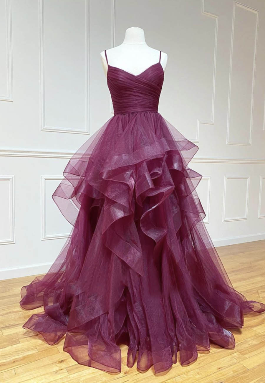 Purple Tulle Long Corset Prom Dresses, A-Line Corset Formal Evening Dresses outfit, Wedding Color Palette