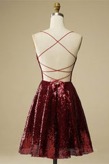 Burgundy A-line Lace-Up Back Sequins Mini Corset Homecoming Dress outfit, Party Dress Reception Wedding