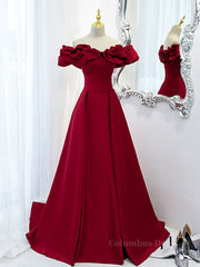 Burgundy A-Line Satin Long Corset Prom Dress, Burgundy Corset Formal Evening Dresses outfit, Prom Dress Long With Sleeves