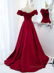 Burgundy A-Line Satin Long Corset Prom Dress, Burgundy Corset Formal Evening Dresses outfit, Prom Dress Long Mermaid