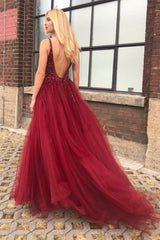 Burgundy Beaded Long Corset Prom Dress with Slit Gowns, Burgundy Beaded Long Prom Dress with Slit