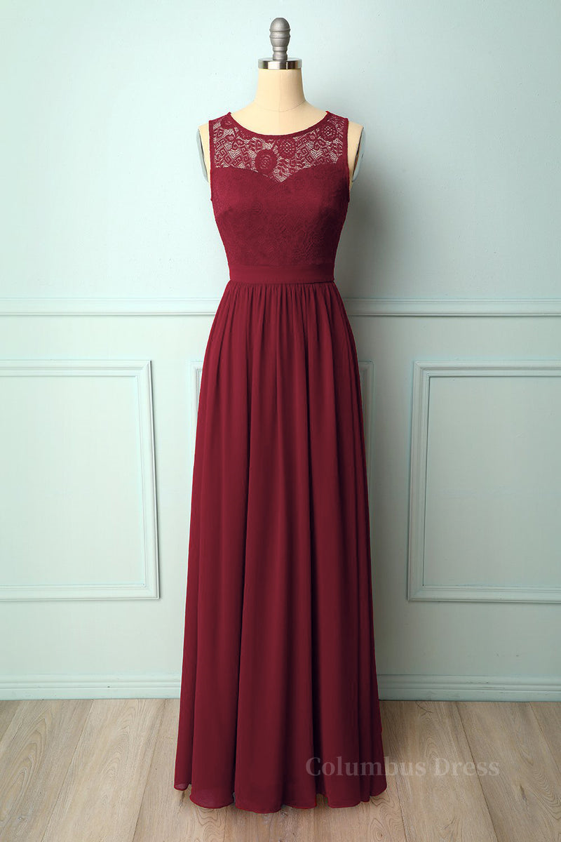Burgundy Chiffon Long Corset Bridesmaid Dress with Lace Top outfit, Bridesmaid Dresses Shop