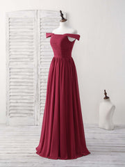 Burgundy Chiffon Off Shoulder Long Corset Prom Dress Burgundy Corset Bridesmaid Dress outfit, Party Dresse Idea