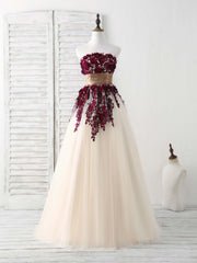 Burgundy Lace Applique Tulle Long Corset Prom Dress Burgundy Corset Bridesmaid Dress outfit, Bridesmaid Dresses Ideas