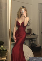 Burgundy mermaid long Corset Prom evening dress outfit, Formal Dress For Woman