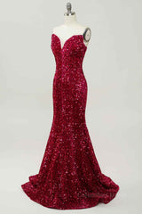 Burgundy Mermaid V Neckline Sequins Long Corset Prom Dress outfits, Party Dress Size 30