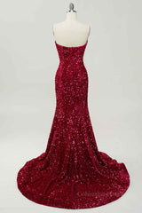 Burgundy Mermaid V Neckline Sequins Long Corset Prom Dress outfits, Party Dress Size 34