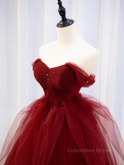 Burgundy off shoulder tulle lace long Corset Prom dress burgundy Corset Formal dress outfit, Prom Dresses 2027 Cheap