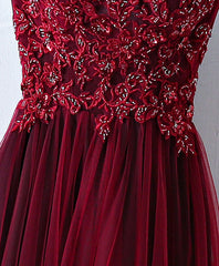 Burgundy One Shoulder Long Corset Prom Dress, Lace Evening Dress outfit, Bridesmaids Dresses Color