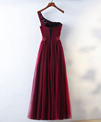 Burgundy One Shoulder Long Corset Prom Dress, Lace Evening Dress outfit, Bridesmaide Dress Colors